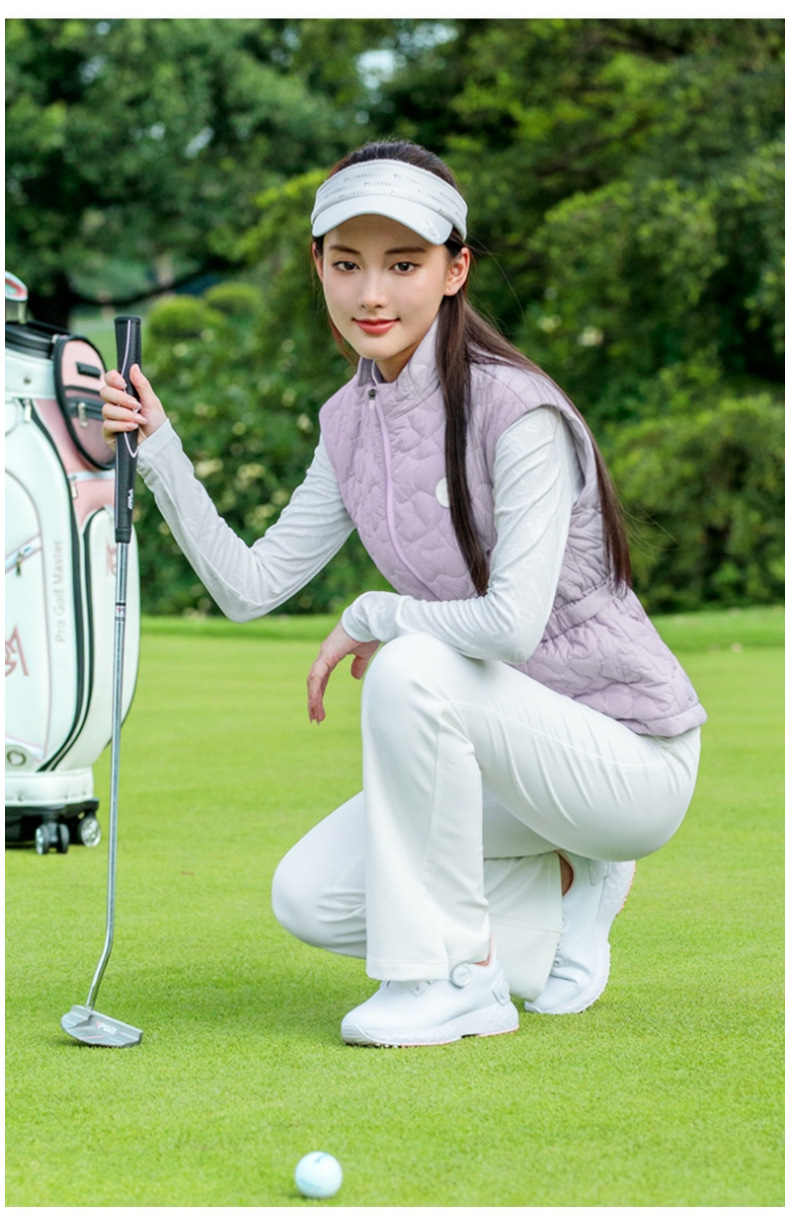 Áo vest khoác nữ thể thao golf chần bông cổ đứng khóa kéo — Áo vest trắng [eo có thể điều chỉnh/cổ áo đứng có khóa kéo/lót chần bông] YF856 chi tiết 16