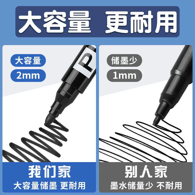 Blue marker, black rollerball pen