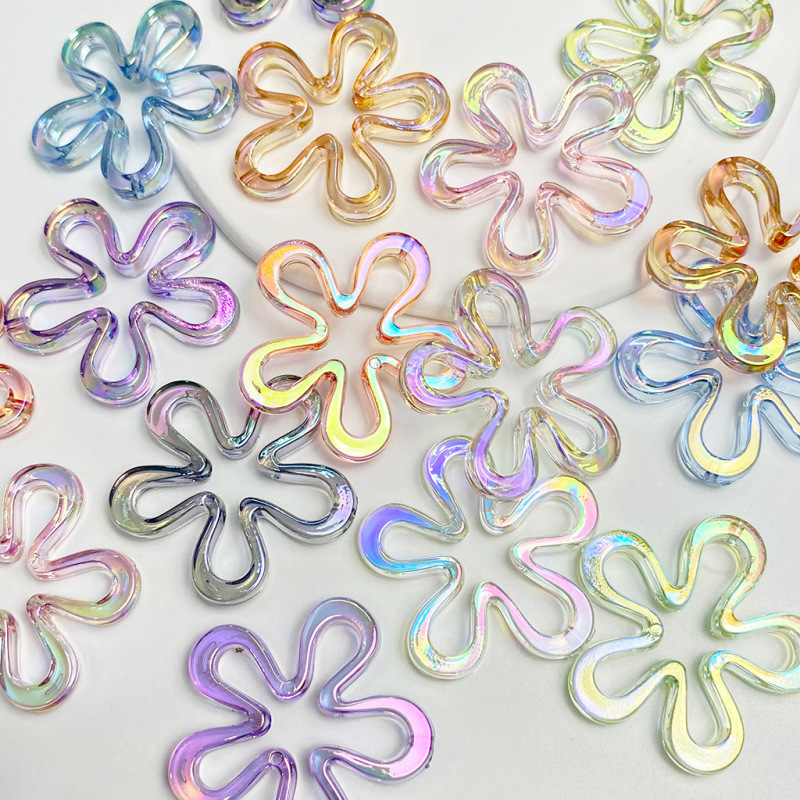 Acrylic UV color plated hollow color flower DIY mobile phone chain car key chain handmade beaded jewelry accessories Acrylic UV color plated hollow color flower DIY mobile phone chain car key chain handmade beaded jewelry accessories