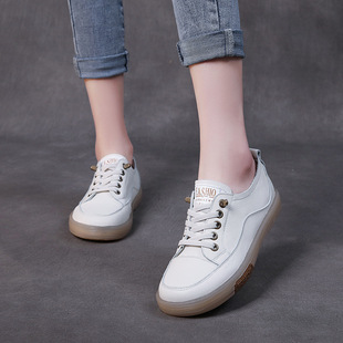 Genuine Leather Soft-Soled Shoes, Low-Top Flat White Shoes, New Spring and Autumn Style, Cowhide Casual Slip-On Shoes, Versatile Flat Comfortable Shoes