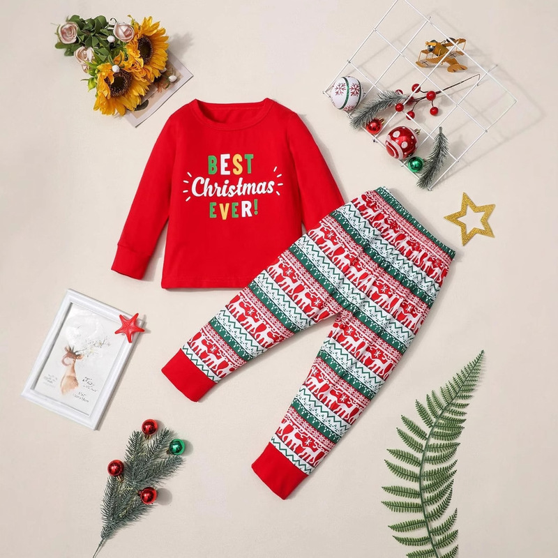 ヨーロッパとアメリカのeBayの新しいクリスマスレタープリント親子ウェア長袖クリスマスファミリーウェアホームウェア|undefined