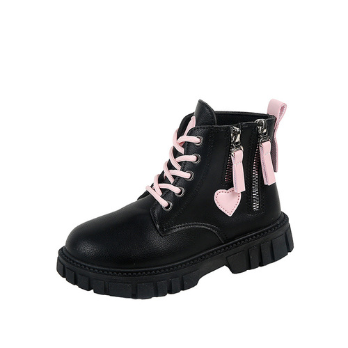 Children's Side Zipper Leather Boots Autumn and Winter New Sweet Martin Boots for Girls Single Boots Soft Bottom Boots for Children 
