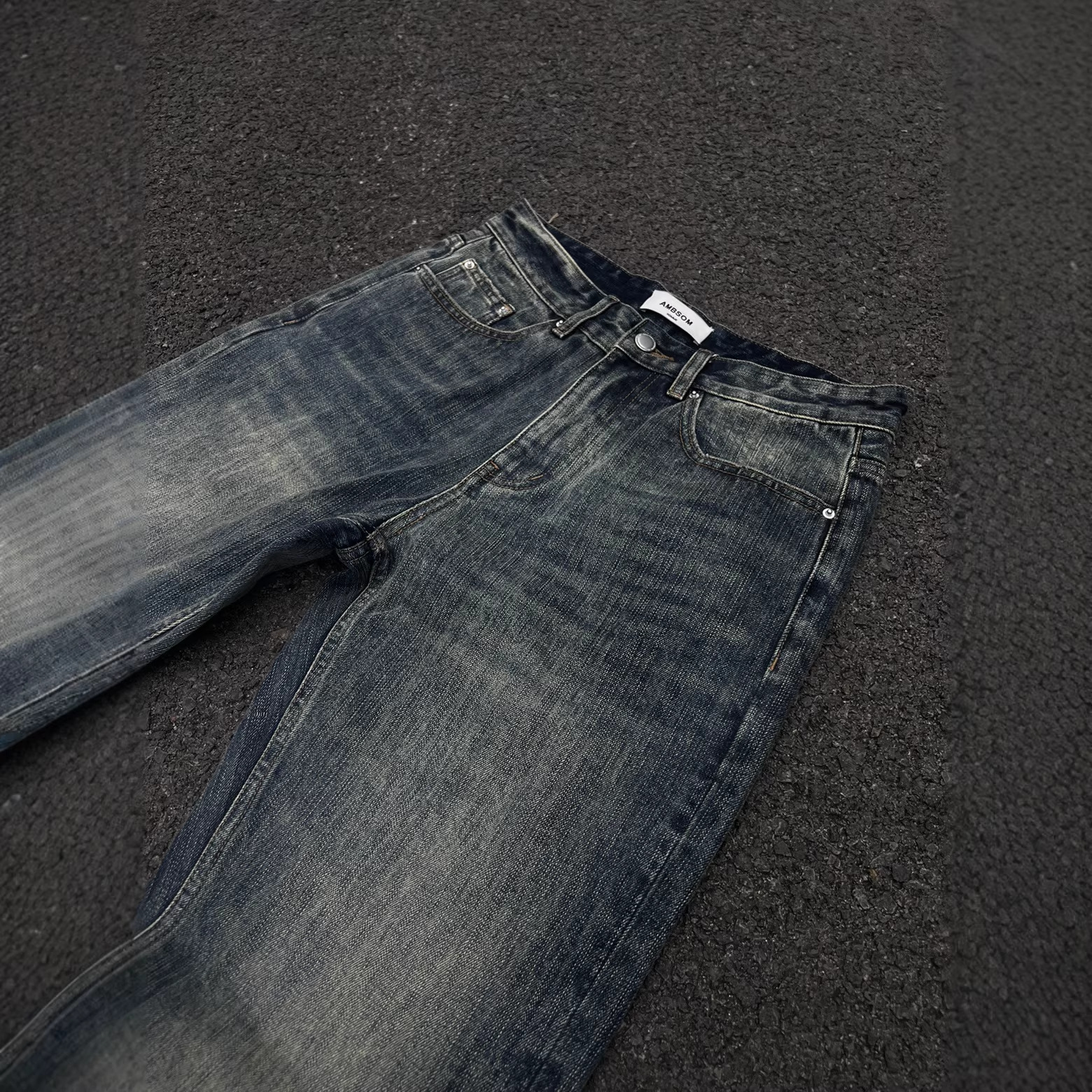 Retro Die Dye Washed Distressed Slim Fit Flared Jeans High Street Style Casual Long Pants for Men And Women Blue mid Waist_voghion.com