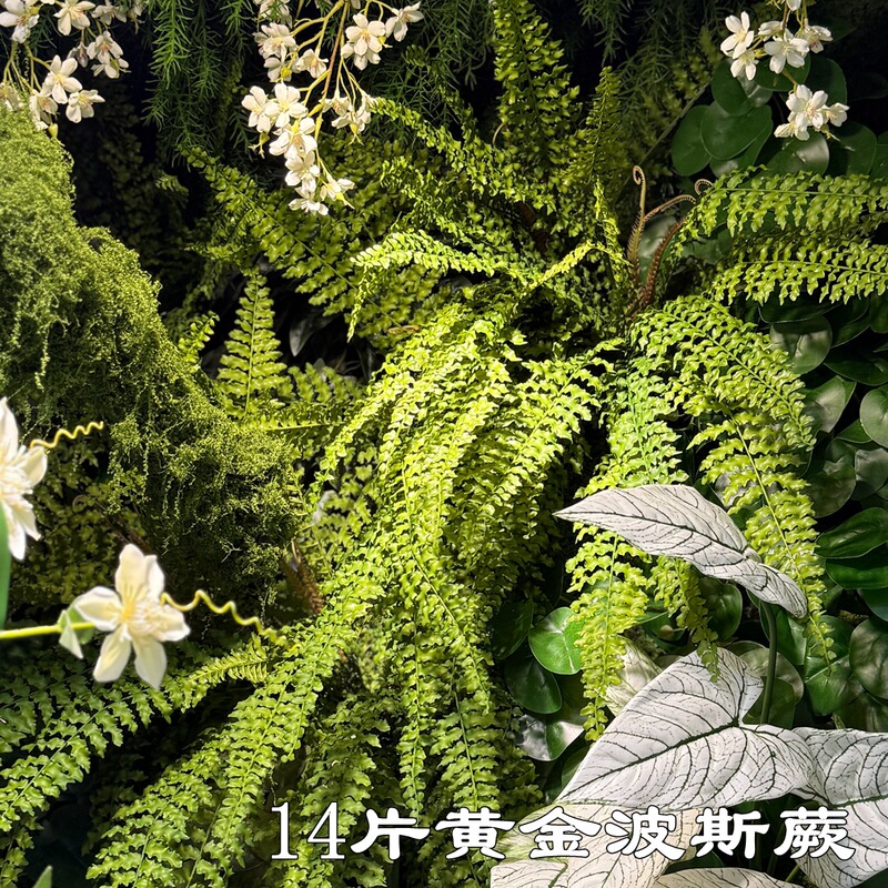 Artificial Fern Background Wall Greenery Home Decoration Foreign Trade 14 Pieces of Golden Persian Fern Flowers and Green Plants Wholesale