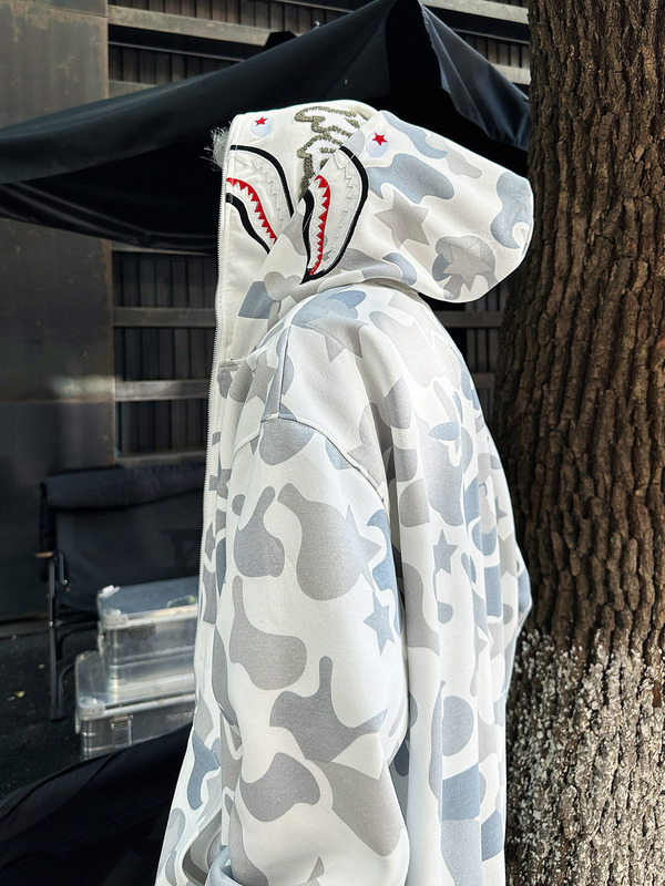 Japanese-Style National Trend Brand Design Shark Head Towel Embroidered Sweatshirt Unisex Full Print Double Hood Casual Cardigan Jacket Coat