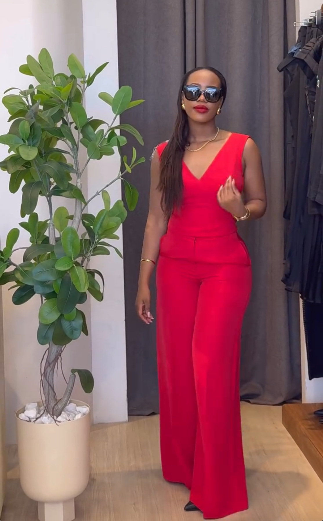 Women Clothing Spring Solid Color Backless Bow Top Wide Leg Trousers Casual Suit