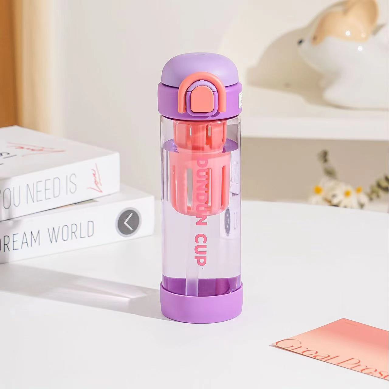Cute plastic straw with glass for students for men and women