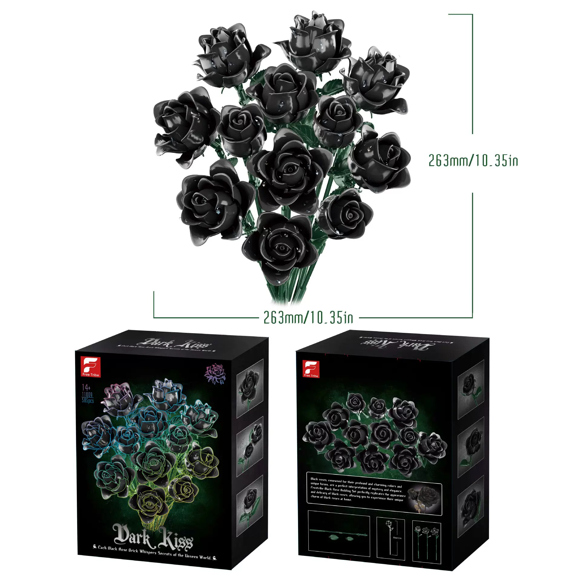 新品黑玫瑰花束永生花520情人节积木花朵小颗粒女友生日礼物