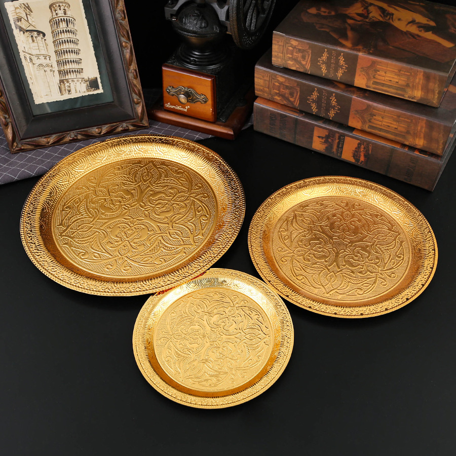 新款欧式圆形托盘围边碟咖啡托盘下午茶水果点心蛋糕盘托盘牛排盘