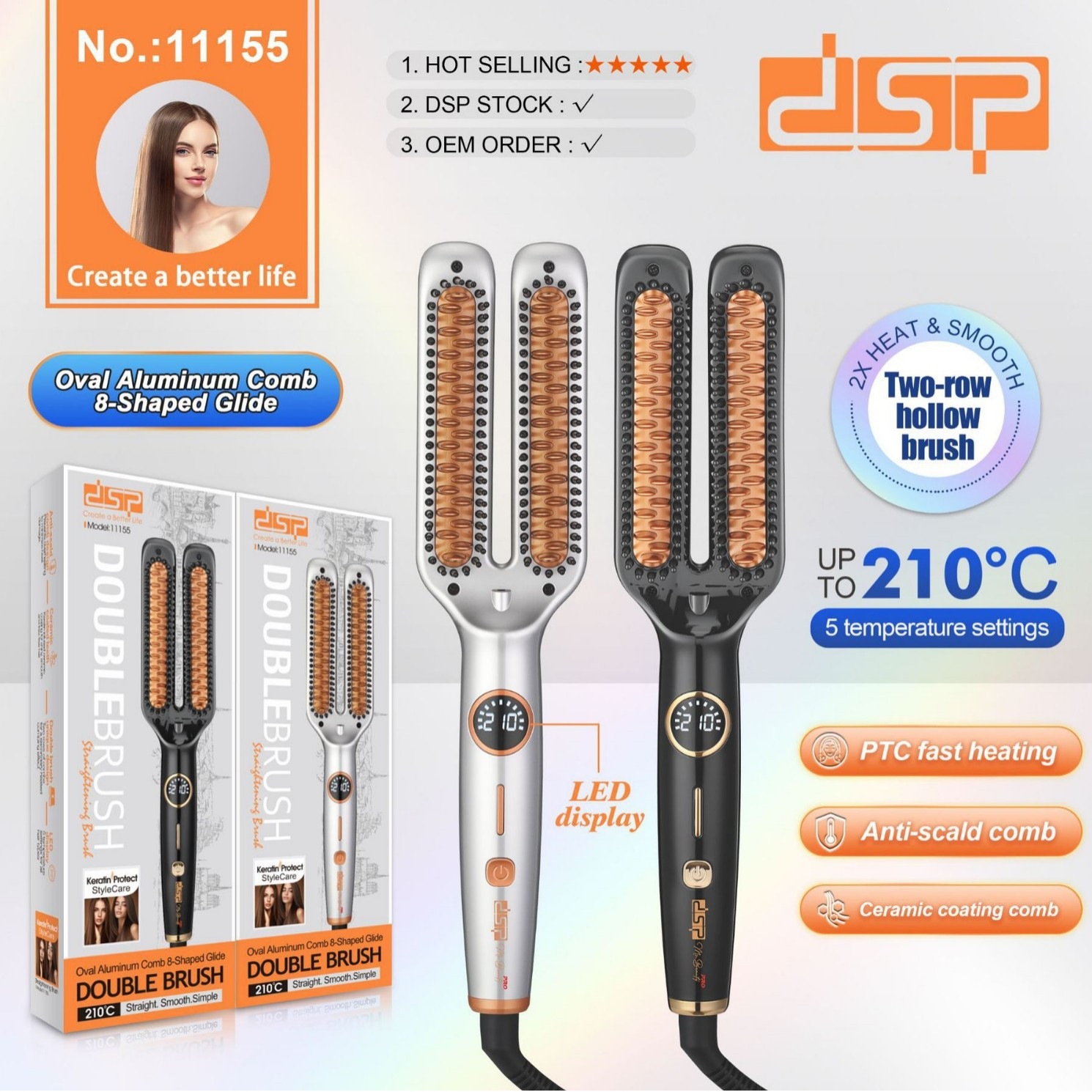 DSP/Dansong Straightening Comb for Home Use, Straightener, Curling Iron, Long-lasting Styling Electric Comb for Hairdressing
