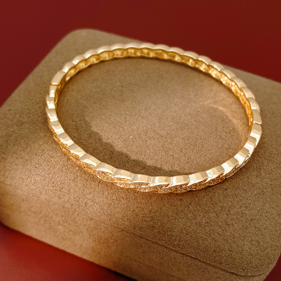 Brazalete de piedra de oro real, brazalete de abertura torcida, temperamento minimalista, pulsera de moda, brazalete de lujo ligero.