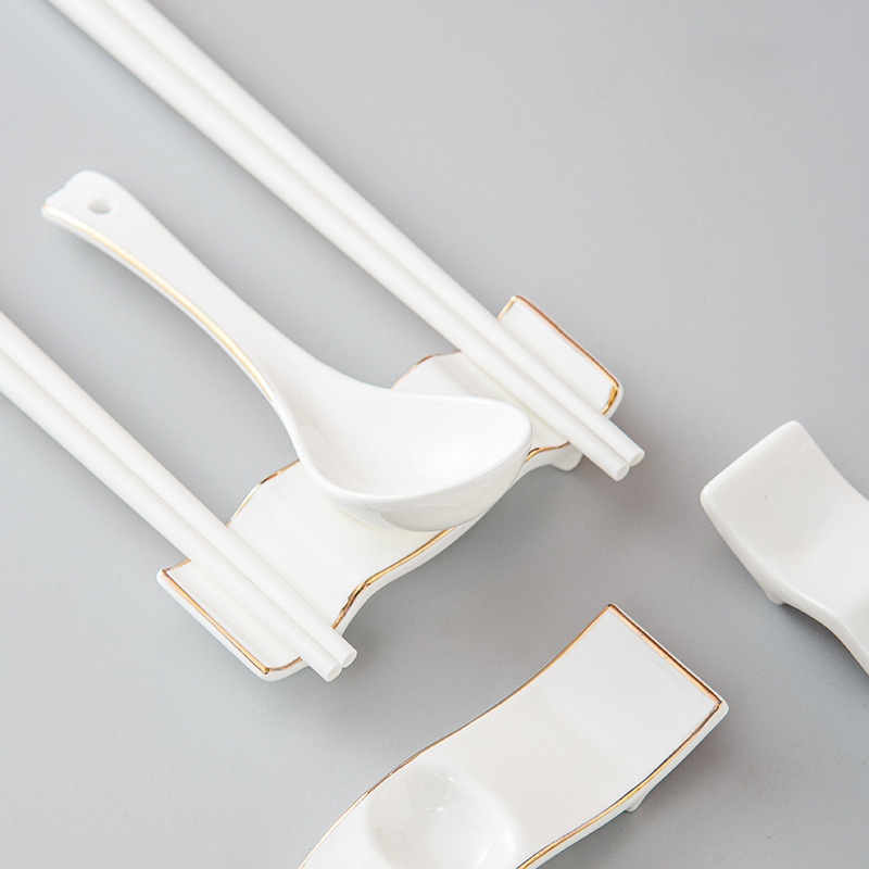 純白陶磁器箸托両用箸棚多箸枕スプーン箸托ホテルレストラン置物食器|undefined