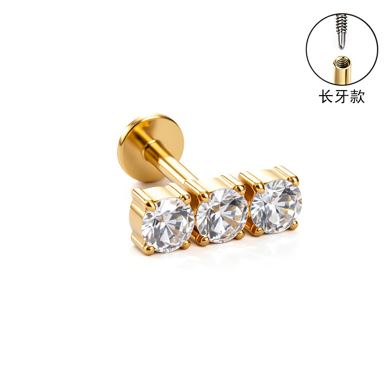 F136 Titanium Alloy Long Tooth Style Ear Studs, Finely Carved Ear Bone Studs with Zirconia, Lip Studs, G23 Titanium Body Piercing Jewelry detail image 34