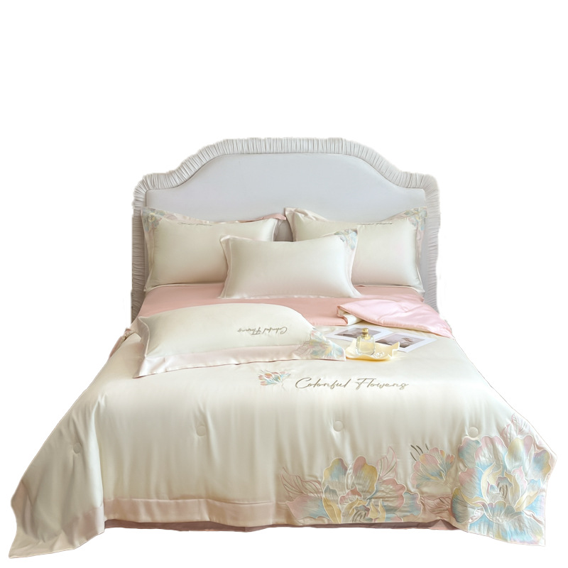 Edredón fresco de verano, ropa de cama de cuatro piezas, seda de hielo, sueño desnudo, lujo ligero, edredón de alta calidad, sábanas, juego de tres piezas 4
