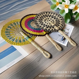 Handmade Hand-cranked Seagrass Woven Decorative Homestay Wall Hanging Hallway Background Household Wall Durable Antique Fan Pendant