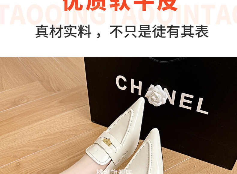 Giày sandal hở lưng nữ mũi nhọn gót thấp da mềm — Màu đen chi tiết 6