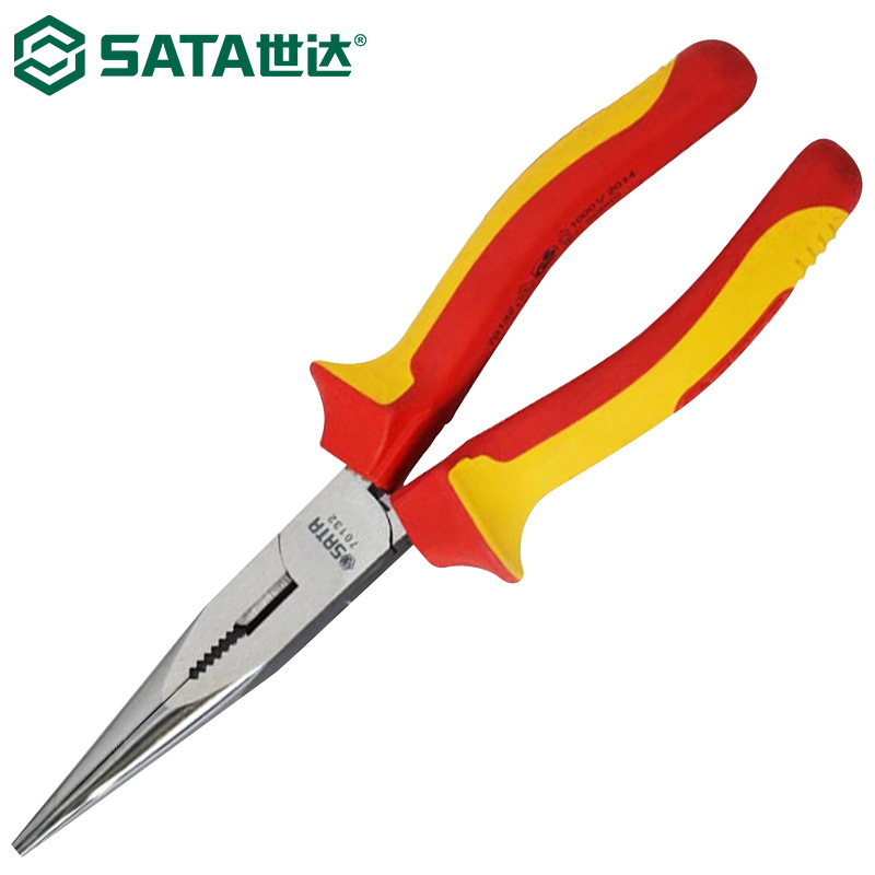 世达70132高压绝缘尖嘴钳VDE1000V耐压长嘴钳尖咀钳子铬钒钢8英寸