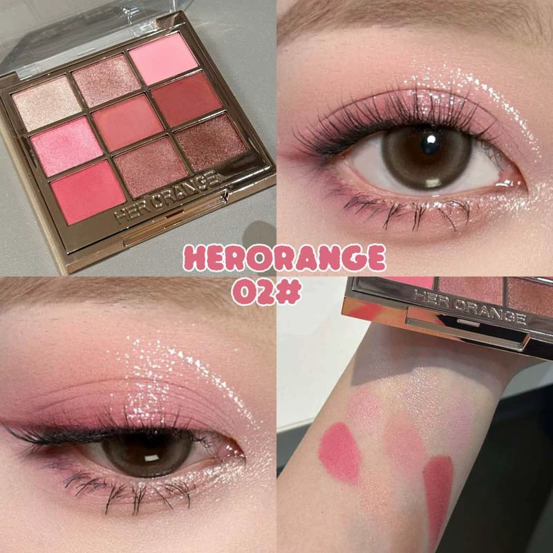 Палетка теней HERORANGE 9 оттенков, перламутр и мат, 1.8 г×9, компактная с низким осыпанием