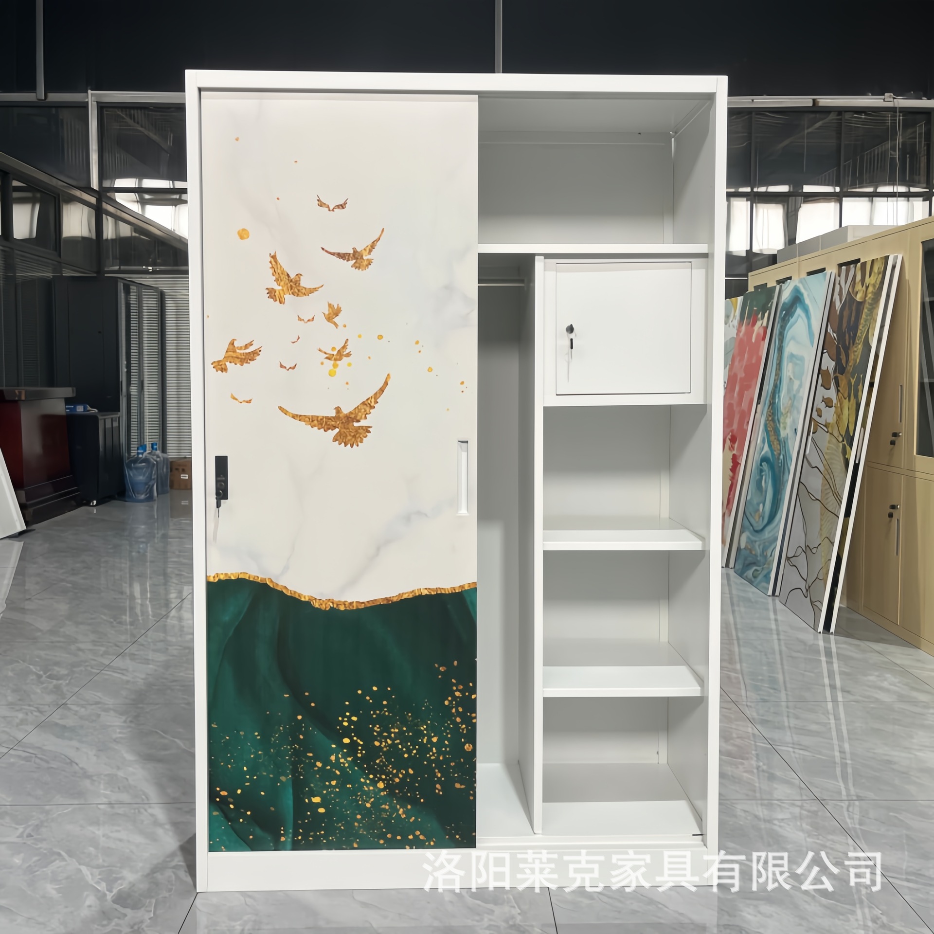 Personalizado hierro forjado dormitorio de acero impreso armario moderno puerta corredera armario armario combinado armario puerta deslizante armario image 3