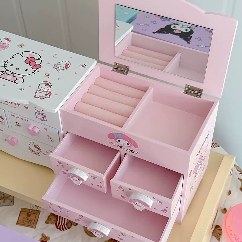 Hello Kitty деревянная система хранения, коробка для хранения, серьги, ожерелье, золотистый аксессуар, милая шкатулка для косметики