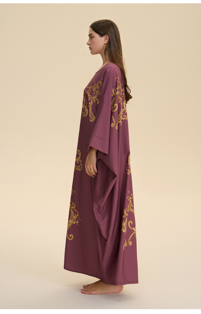 Foreign Trade Cross-border Middle Eastern Robe, Four-way Stretch Pajamas For Women, Loose, Luxurious, Fashionable Print,_ecoleips.com