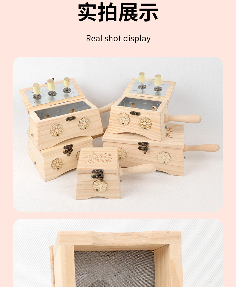 Solid Wood Moxibustion Box Handheld Moxa Warmer for Knees Neck Abdomen Full Body Warming 4-6 Holes 600g in use