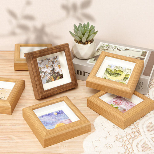 Hollow photo frame oil pastel mini square small photo frame wooden frame DIY outer frame children's works mounting watercolor painting