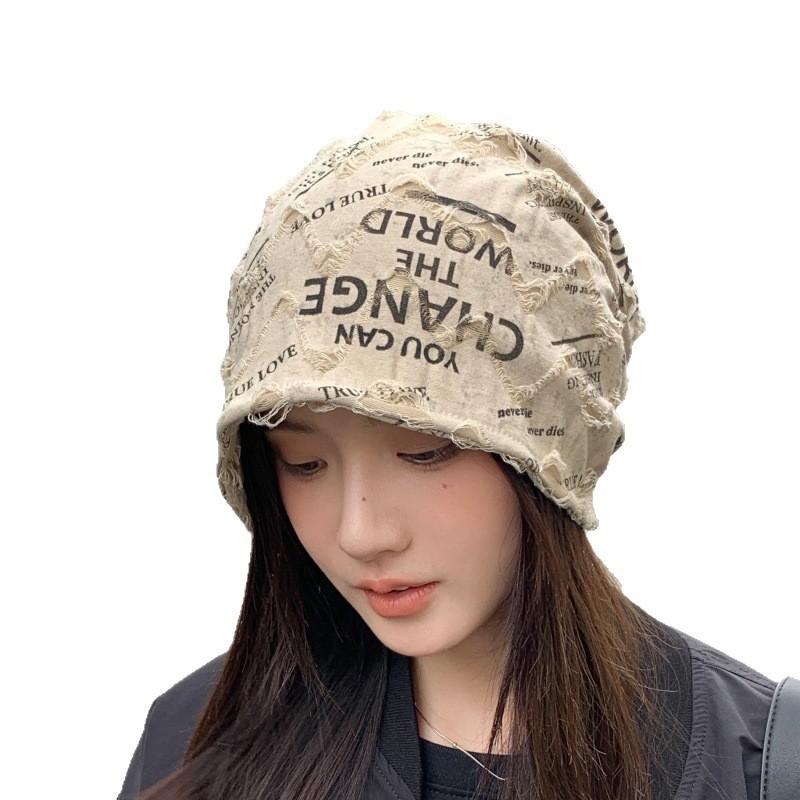 网红大头围堆堆帽女春秋美式甜酷英文包头帽辣妹显脸小时尚月子帽|undefined