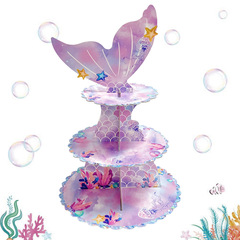 新商品のマーメイドの魚の尾のケーキの棚の3層のケーキの棚の誕生日のケーキのデザートのお菓子はテーブルの装飾品を並べます。
