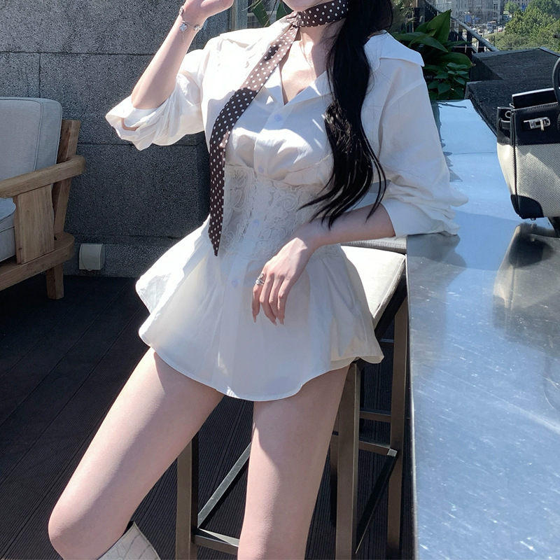 吸引力法则复古气质蕾丝系带束腰长袖廓形衬衫上衣女2025秋季新款|undefined