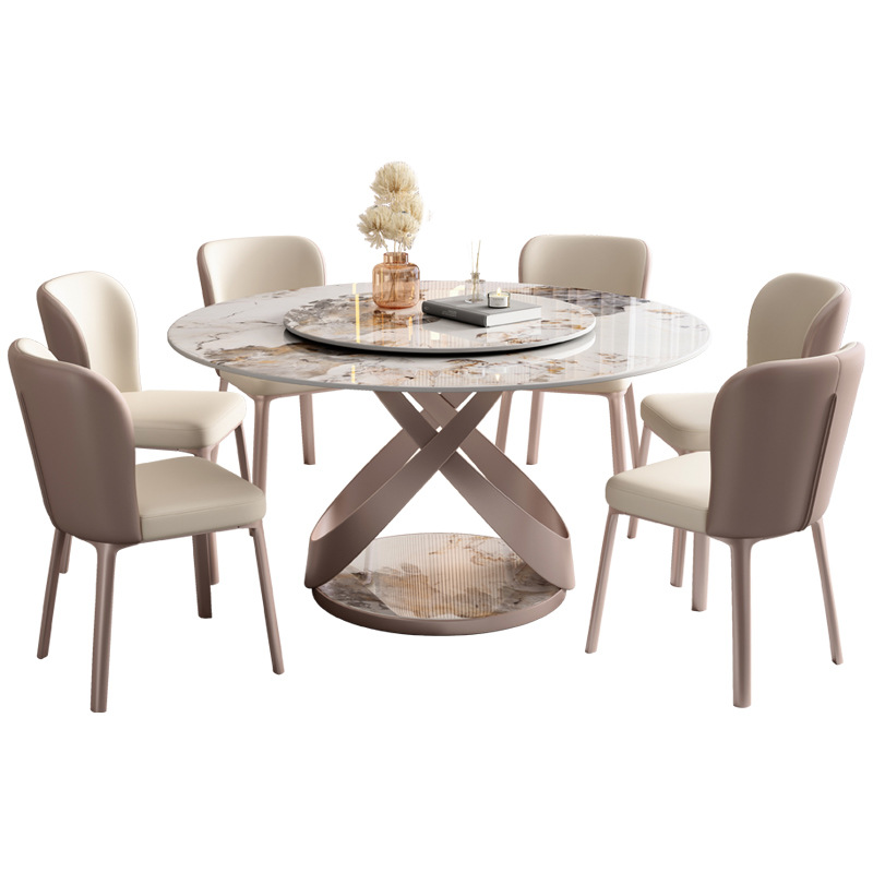 TJYPY05轻奢亮光岩板圆餐桌现代简约家用小户型圆桌带转盘饭桌