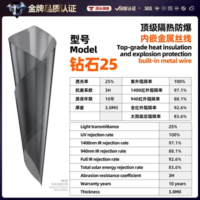 Automotive Film – solar film - 152m-17m-front-panel-size-diamond-25-metal-wire