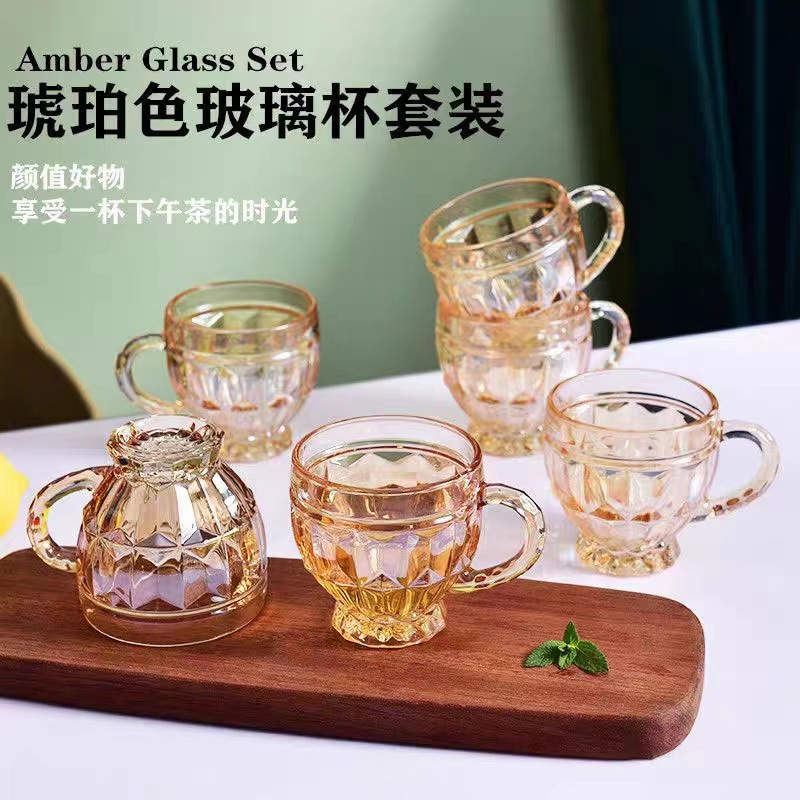 把手玻璃杯咖啡牛奶浮雕玻璃杯 早餐麦片奶昔玻璃活动礼品杯批发