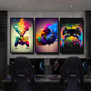 Amazon Foreign Trade Colorful Game Controller Headphones E-Sports Game Room Poster Canvas Painting Decorative Painting Core Frameless