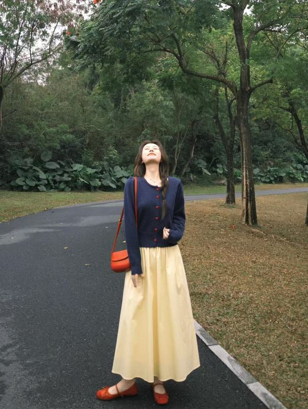 小个子半身裙女2025秋季a字裙百搭松紧腰中长裙设计感显瘦裙套装|undefined