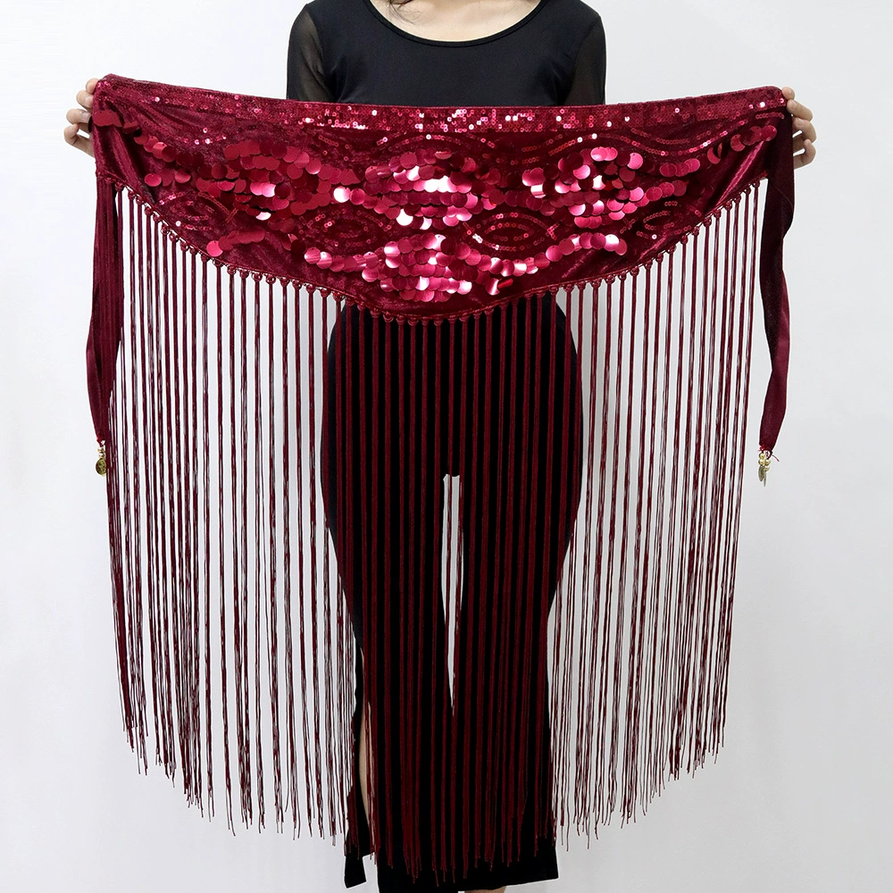 Одежда для индийских танцев, длинная цепочка с кисточками и блестками, поясная цепочка для танца живота, юбка с кисточками, одежда для выступлений, одежда для выступлений на сцене, треугольный шарф