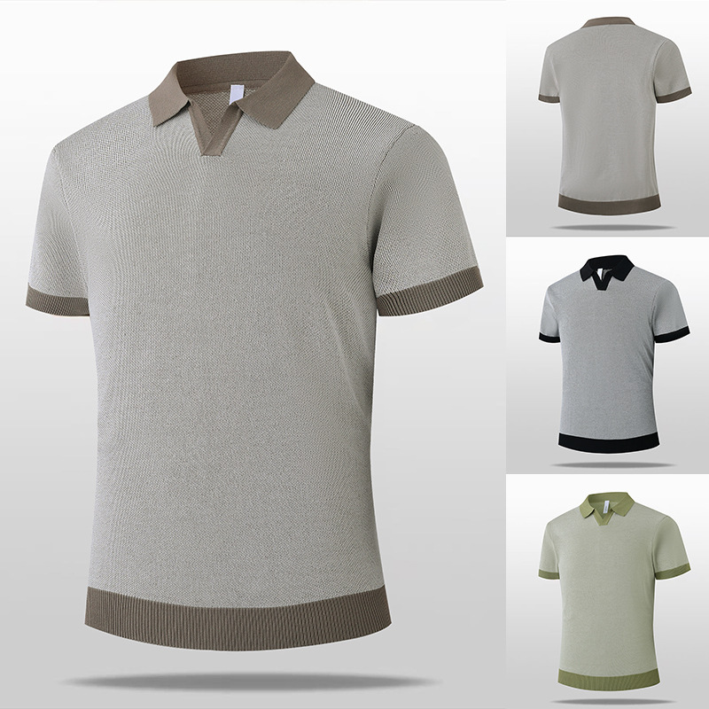 Polo camiseta de punto camiseta de manga corta hombre cuello V gaviota cuello viejo viento de negocios camiseta de hielo de verano fábrica transfronteriza al por mayor