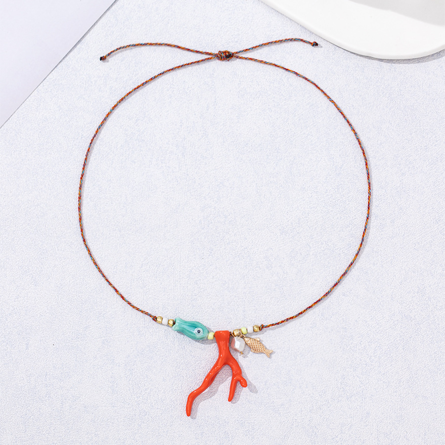 Braid Design Marine Style Starfish Coral Acrylic Rope Ceramics Cord String Lobster Trigger Clasp Closure Pendant Necklaces Wholesale