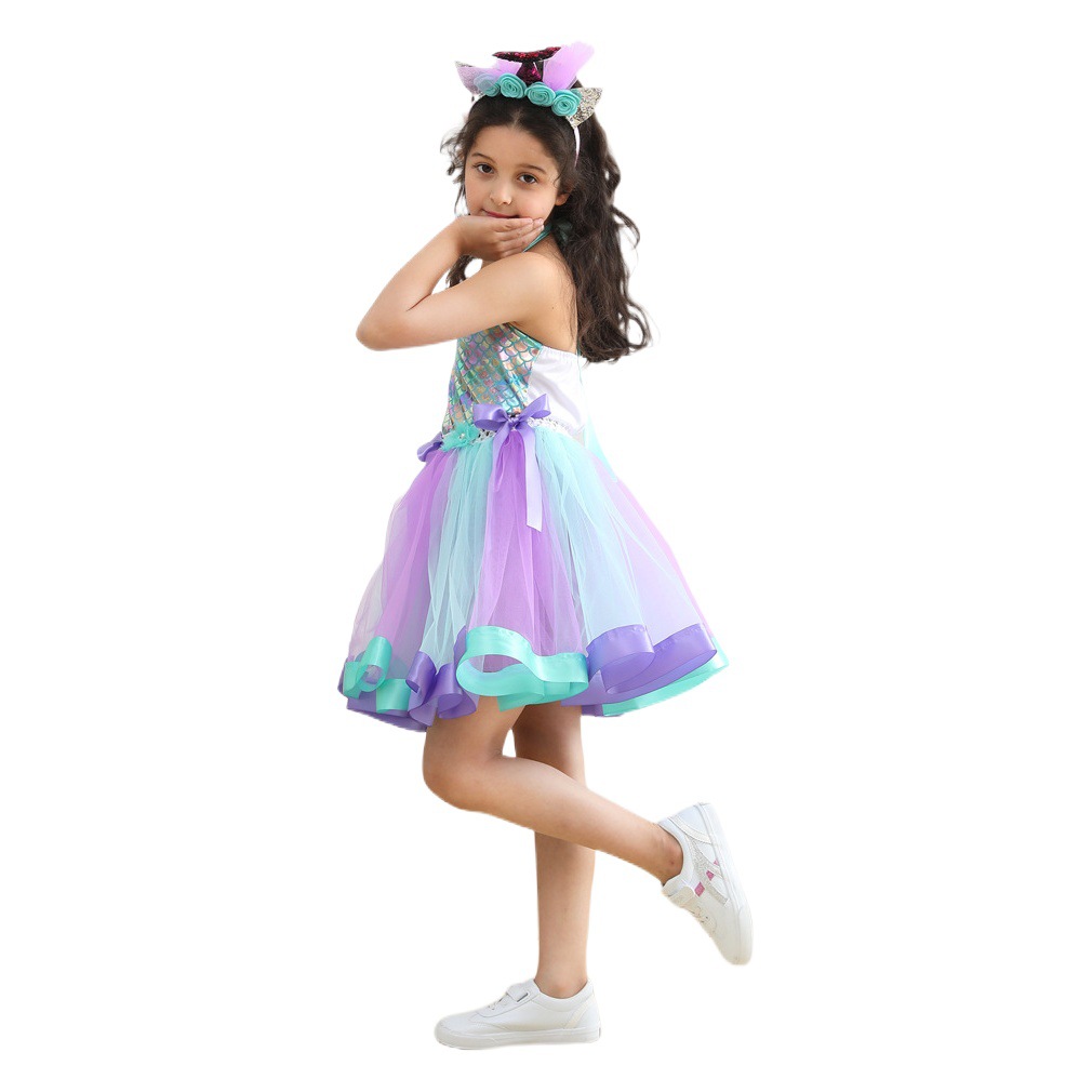 Vestido de sirena con forro y tocado incluido para niñas europeas y americanas, novedad 2025, vestido de fotografía artística.