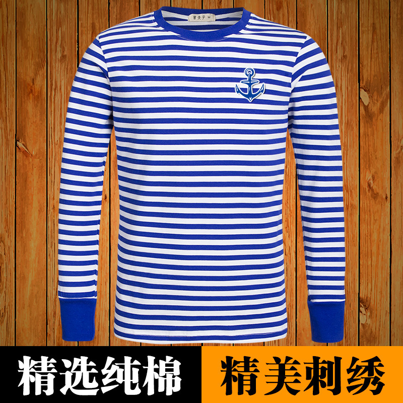 Autumn Clothes genuine goods Sea Soul Shirt Men's Long-sleeved T-shirt Sailor's Suit Sweater Vintage Pure Cotton Base Shirt Blue and White Striped Top Autumn Clothes genuine goods Sea Soul Shirt Men's Long-sleeved T-shirt Sailor's Suit Sweater Vintage Pure Cotton Base Shirt Blue and White Striped Top
