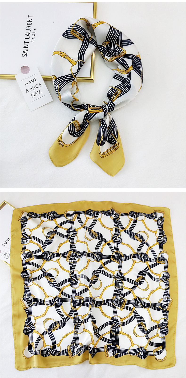 50g Weight Silk Scarf Classification Travel Occasion Silk Material Unisex Gender Printing Design Sweet Style Khaki, Grey, Purple, Red, Green, Blue, Camel, Yellow, Black Color Korean Printing Silk Square Scarf Wholesale 36