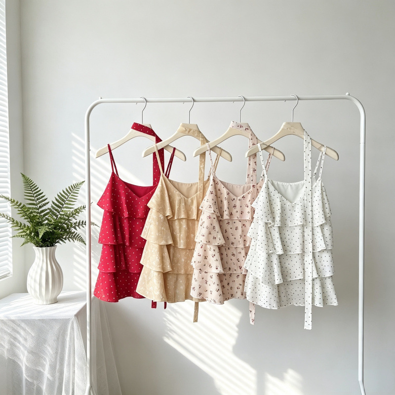 Nuo Chu the Cos Me Thirteen Lines Women's New Korean Style 2026 Spring/Summer Floral Vest Multi-Layer V-Neck Camisole Nuo Chu the Cos Me Thirteen Lines Women's New Korean Style 2026 Spring/Summer Floral Vest Multi-Layer V-Neck Camisole