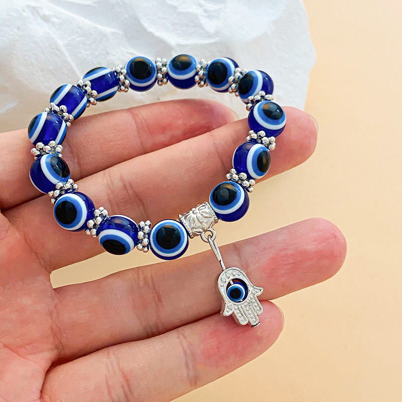 Cross-Border Hot-Selling Vintage Blue Eye Bead Fatima's Hand Bracelet Fashion Evil Eye Handmade Bracelet Cross-Border Hot-Selling Vintage Blue Eye Bead Fatima's Hand Bracelet Fashion Evil Eye Handmade Bracelet