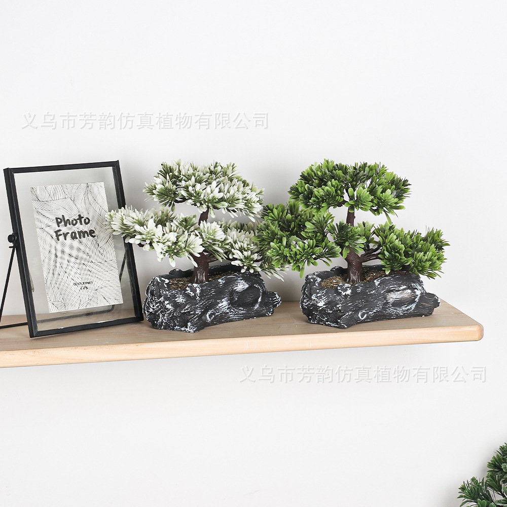 Nuevas plantas artificiales en maceta para decoración de interiores, plantas verdes artificiales, hierba de mil capas, árbol de Ganoderma lucidum, bonsái de cemento.
