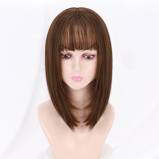 Wig Women's Long Hair Cyber Popular Natural Full Head Cover Mid-Long Hair Temperament Face Repair Clavicle Hair Short Hair Set Long Straight Hair