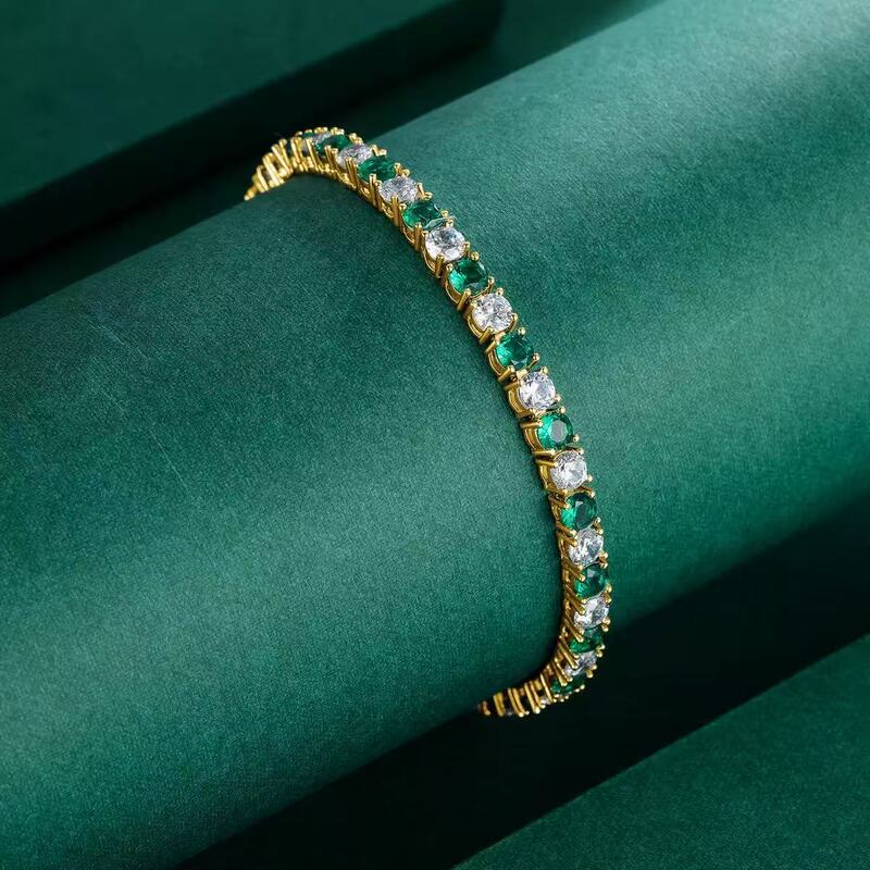 Cross-Border Hot-Selling Diamond-Encrusted Lab-Grown Emerald Tennis Bracelet, Fashionable and Unique Moissanite Emerald Jewelry with a High-End Feel