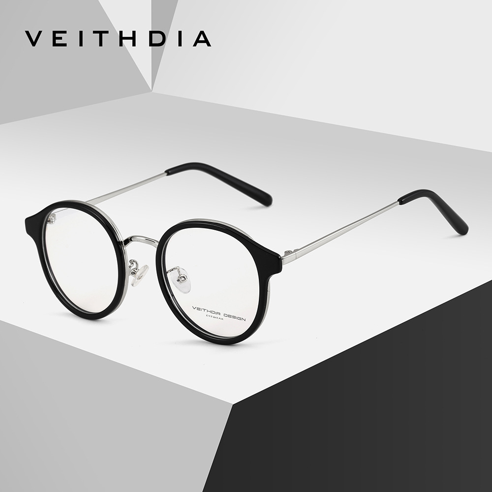 Moda retro mujer anti-azul, marco negro redondo, gafas planas para hombre, óptica, montura para miopía, montura para gafas 1239