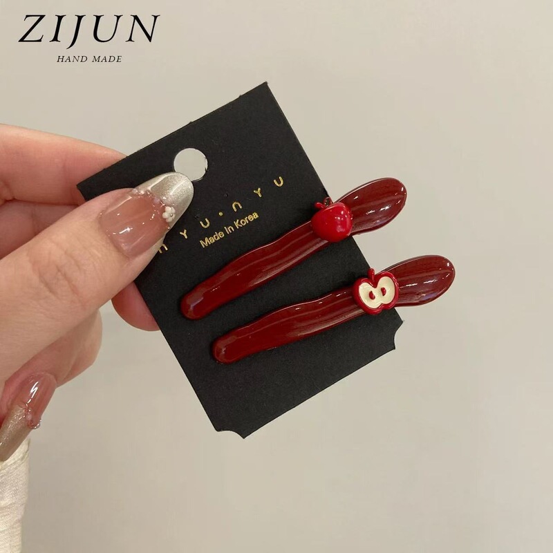新款可爱小苹果刘海发夹女甜美发卡安可拉红高颜值侧边鸭嘴一字夹|undefined