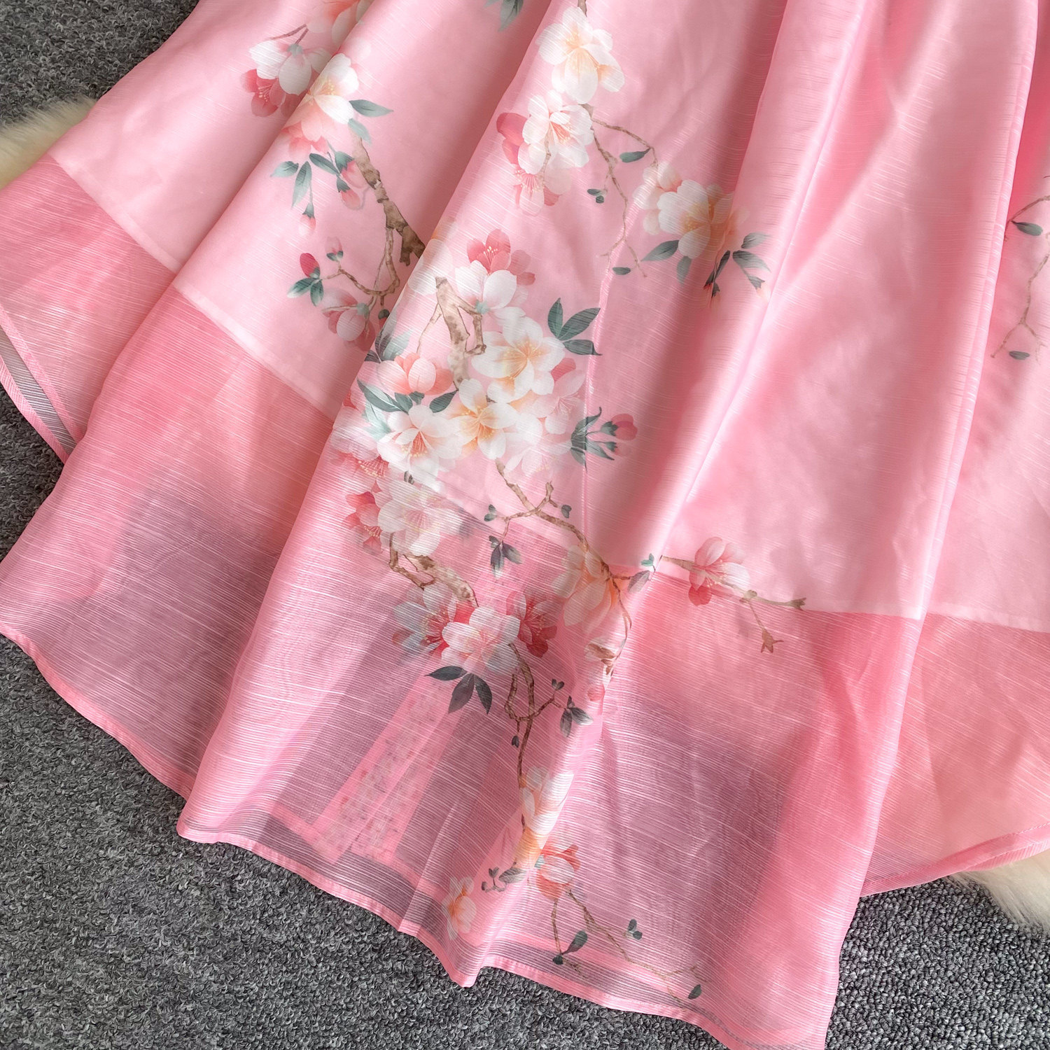 Women's French Style Printed Dress Fitted Openwork Long Sleeves Lapel Collar Tie Waist A-Line Long Skirt for Commuting_ecoleips.com