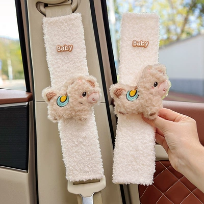 Seat belt shoulder pad Creative and Cute Design for Women - khaki-plush-pony-white-lambswool-shoulder-pads-30cm-pair